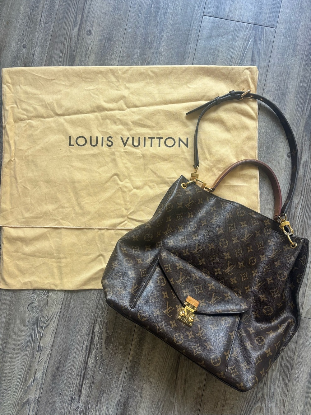Louis Vuitton Monogram Canvas Shoulder Bag with Gold Hardware
